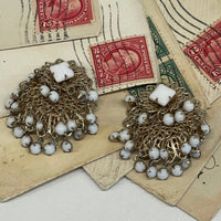 Thumbnail for Gold Filigree Stacked Flowers with White Dangles Bloomers and Frocks 