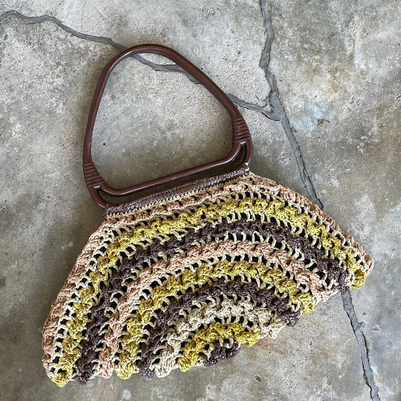 1940s Brown, Pink and Lime Knit Purse Purse Bloomers and Frocks 