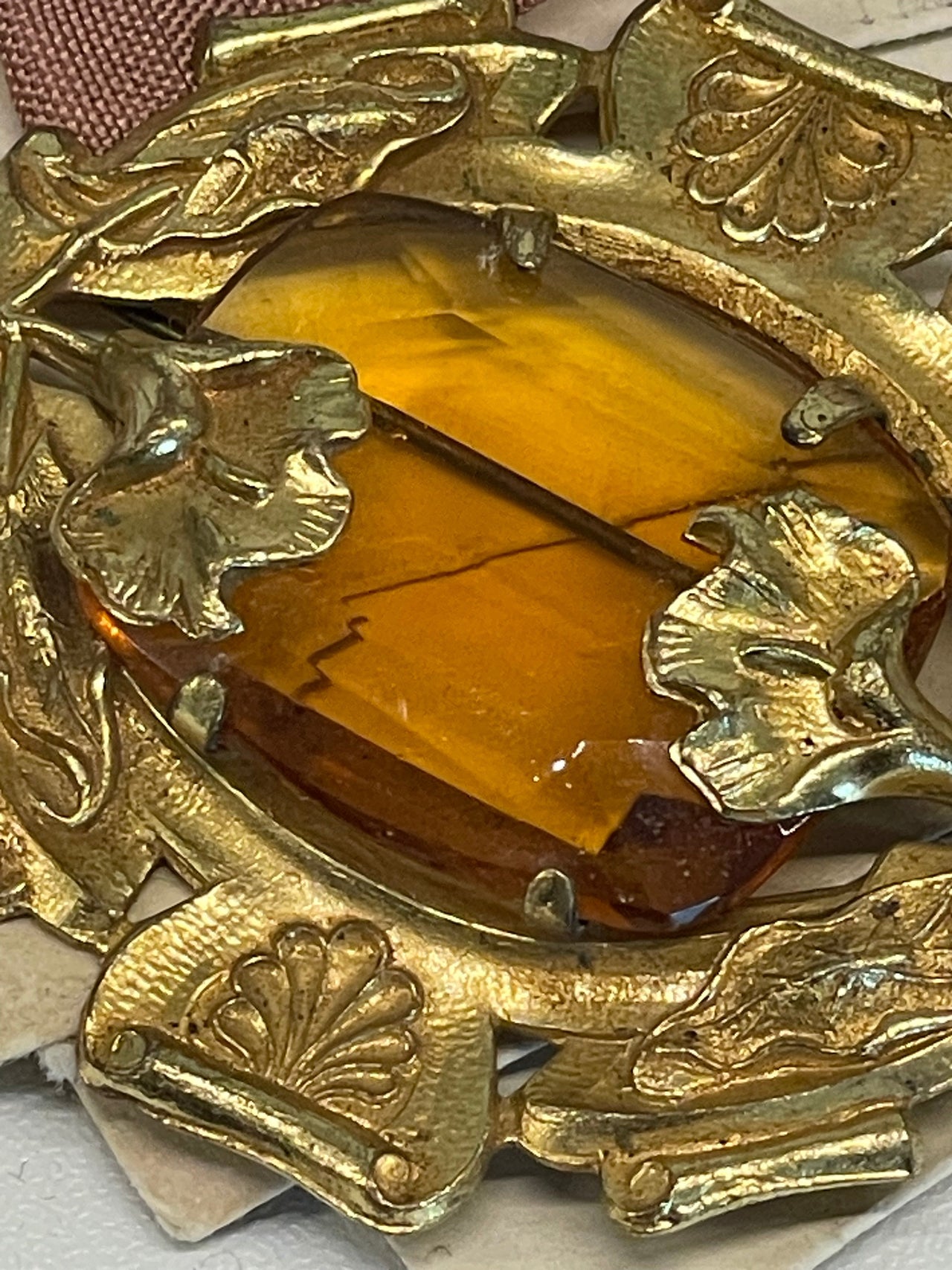 1940’s Czech Glass Amber and Gold Brooch Bloomers and Frocks 