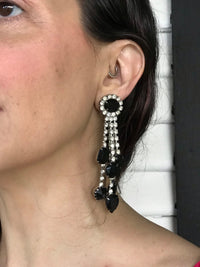 Thumbnail for 1950s Black and Clear Rhinestone Dangle Earring and Necklace Set Jewelry Bloomers and Frocks 