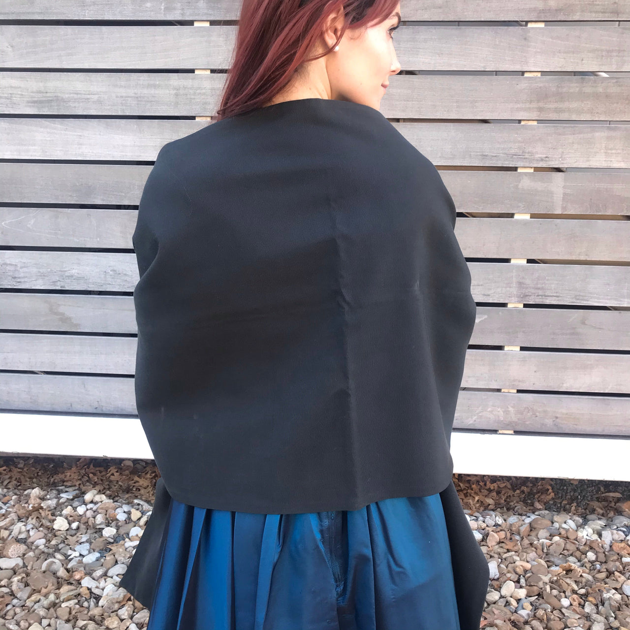1950s Black Shawl Wrap with Giant Pockets Accessory Bloomers and Frocks 