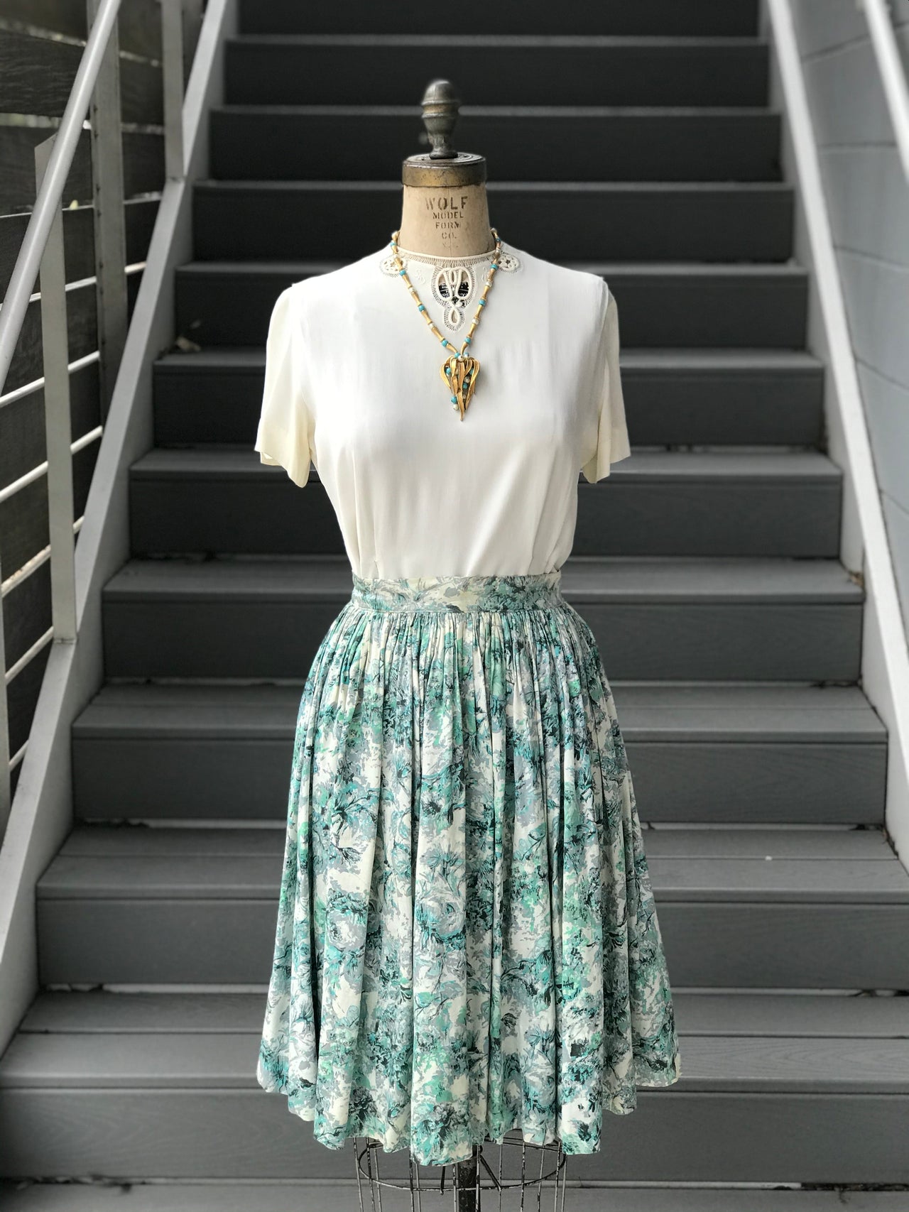 1950s Floral Skies Silky Full Skirt Skirt or Pant Bloomers and Frocks 