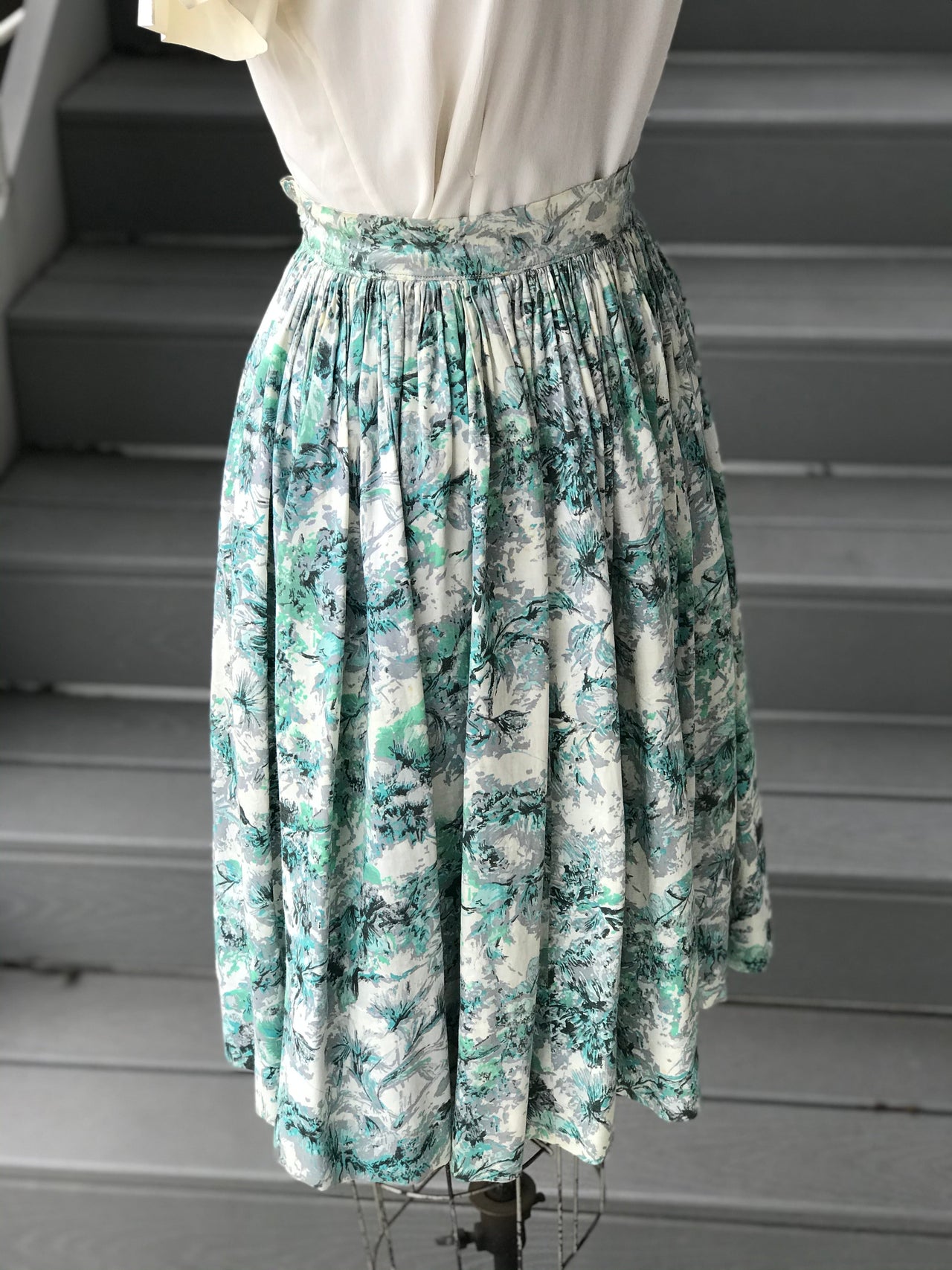 1950s Floral Skies Silky Full Skirt Skirt or Pant Bloomers and Frocks 