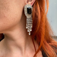 Thumbnail for 1960s Black and Clear Clip On Rhinestone Statement Earrings Jewelry Bloomers and Frocks 