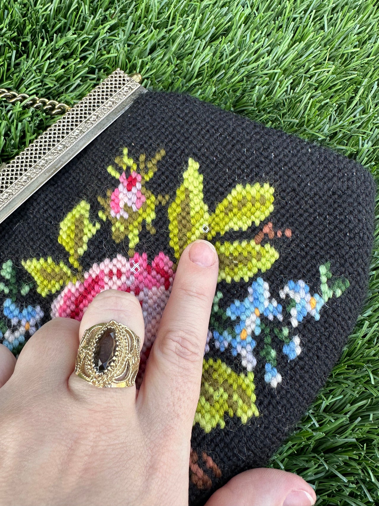 1960s Black Needlepoint Purse Bloomers and Frocks 