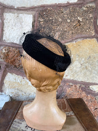 Thumbnail for 1960s Black Velvet Ring Open Top Net Hat Accessories Bloomers and Frocks 