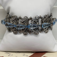Thumbnail for 1960’s Blue Rhinestone Silver Book Chain Bracelet Bloomers and Frocks 