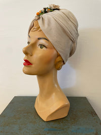 Thumbnail for 1960s Cream Jersey Rayon Hat with Floral Accent Bloomers and Frocks 