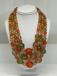 Thumbnail for 1960’s Green and Orange Triple Strand Beaded Necklace Bloomers and Frocks 