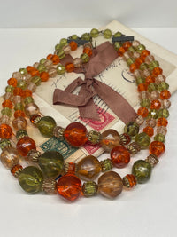 Thumbnail for 1960’s Green and Orange Triple Strand Beaded Necklace Bloomers and Frocks 