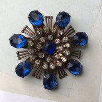 Thumbnail for 1960s Large Blue and Clear Rhinestone Brooch Jewelry Bloomers and Frocks 