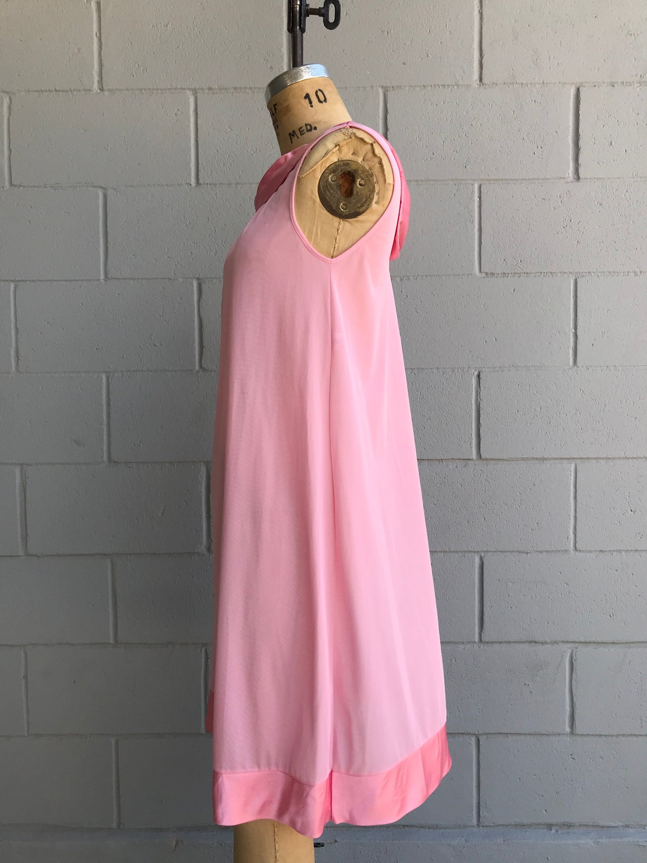 1960s Pink Nightgown with Satin Trim on Neck and Hem Bloomers and Frocks 