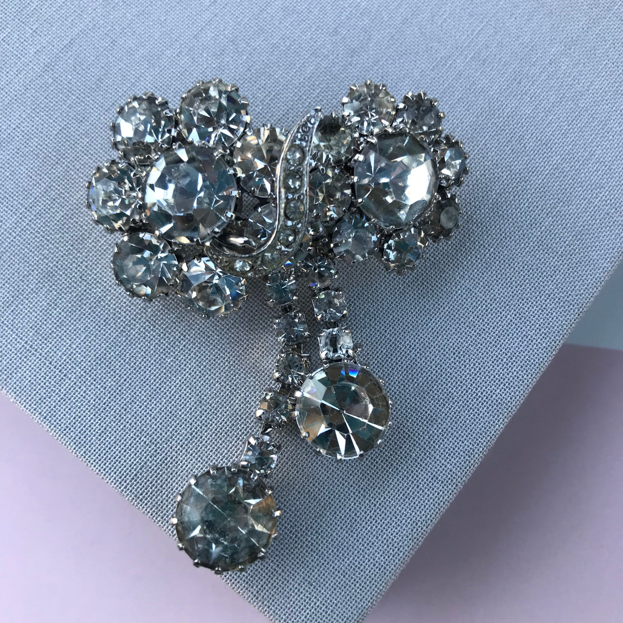 1960s Rhinestone Double Flower Brooch Jewelry Bloomers and Frocks 