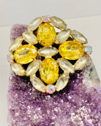 Thumbnail for 1960s Yellow AB and Grey Rhinestone Brooch Jewelry Bloomers and Frocks 