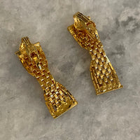 Thumbnail for 1970s Gold Vertical Bow Clip Earrings Bloomers and Frocks 