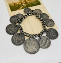 Thumbnail for 1970s Silver Mexican Coin Charm Bracelet Jewelry Bloomers and Frocks 