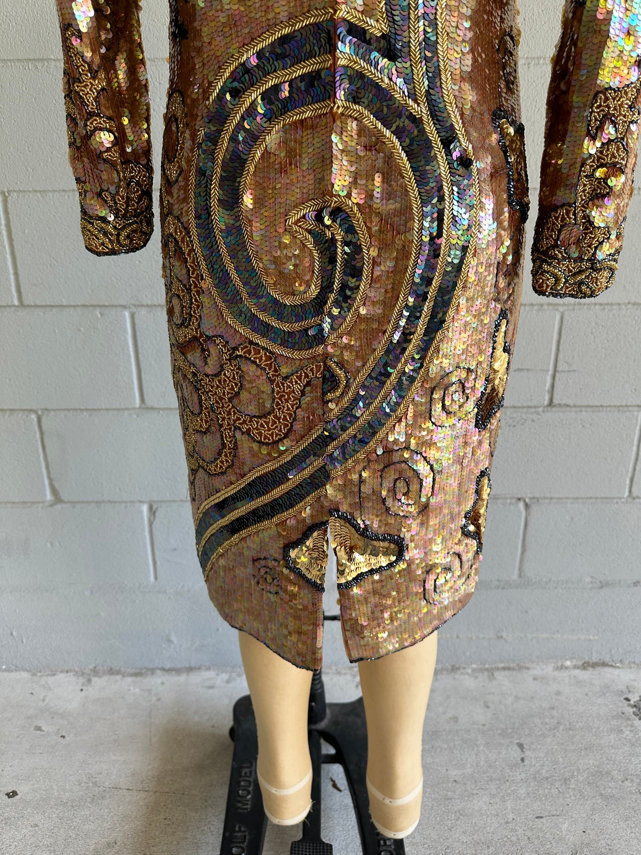 1980’s Bronze and Gold Beaded Dress Dress Bloomers and Frocks 