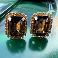 Thumbnail for 1980s Brown and Topaz Rhinestone Clip Earrings Bloomers and Frocks 