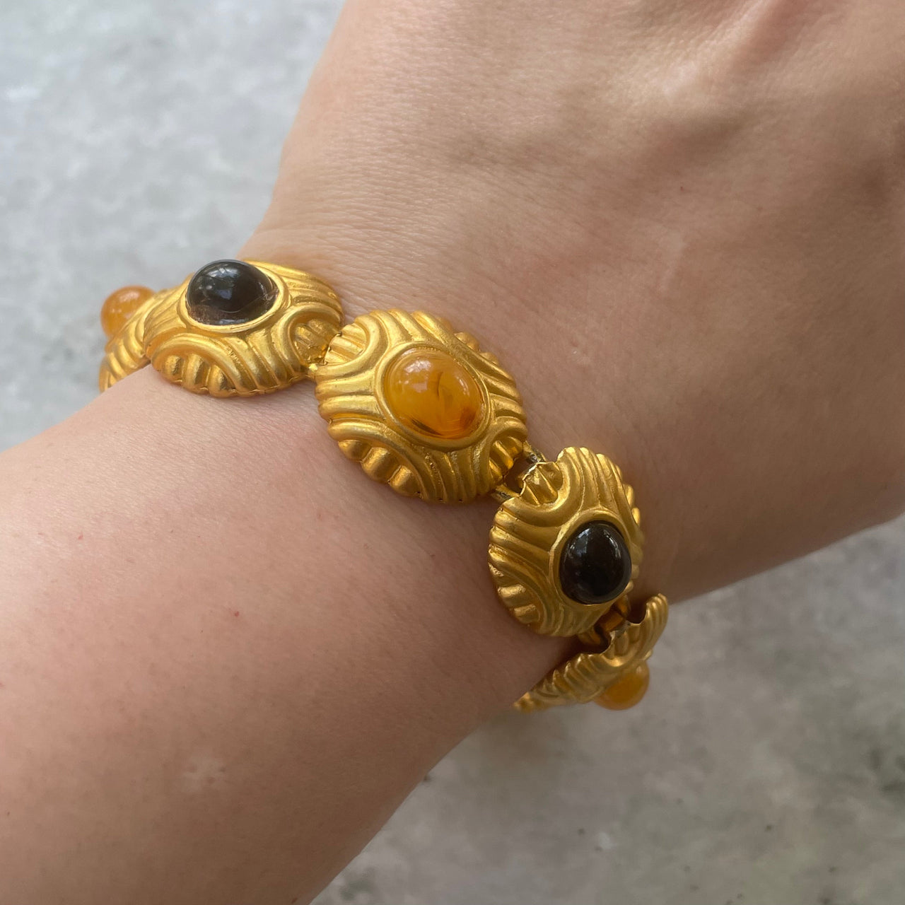 1980s Brushed Gold Black and Yellow Bracelet Bloomers and Frocks 