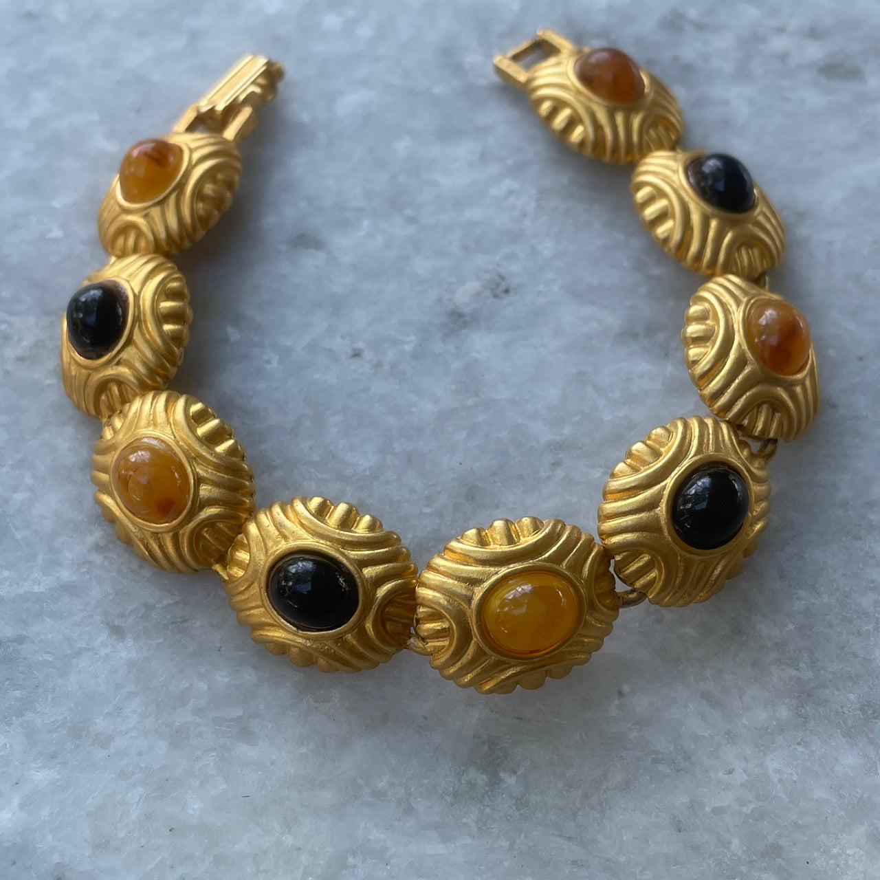 1980s Brushed Gold Black and Yellow Bracelet Bloomers and Frocks 