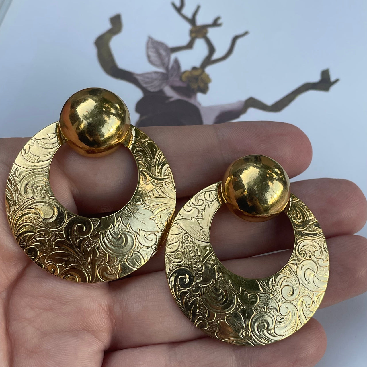 1980s Etched Gold DoorKnocker Earrings Jewelry Bloomers and Frocks 