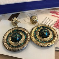 Thumbnail for 1980's Green and Gold Round Drop Pierced Earrings Jewelry Bloomers and Frocks 