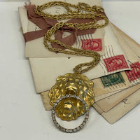 Thumbnail for 1990’s Gold Lion Rhinestone Door Knocker Necklace Bloomers and Frocks 