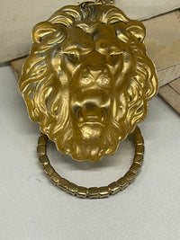 Thumbnail for 1990’s Gold Lion Rhinestone Door Knocker Necklace Bloomers and Frocks 