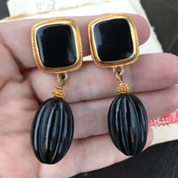 Thumbnail for Black and Gold Clip Dangle Earrings Jewelry Bloomers and Frocks 