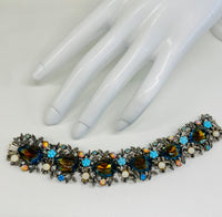 Thumbnail for Blue Glass Pear and AB Rhinestone Flower Bracelet Jewelry Bloomers and Frocks 