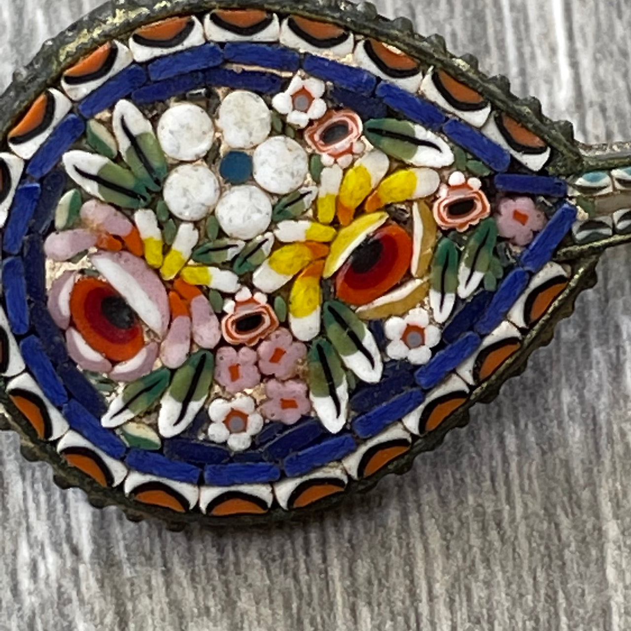 Blue Italian Micro Mosaic Mandolin Brooch Jewelry Bloomers and Frocks 