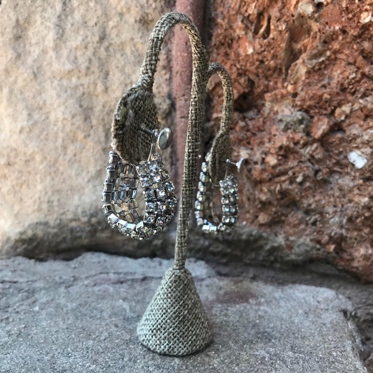 Flexible Rhinestone Clip On Hoop Earrings Jewelry Bloomers and Frocks 