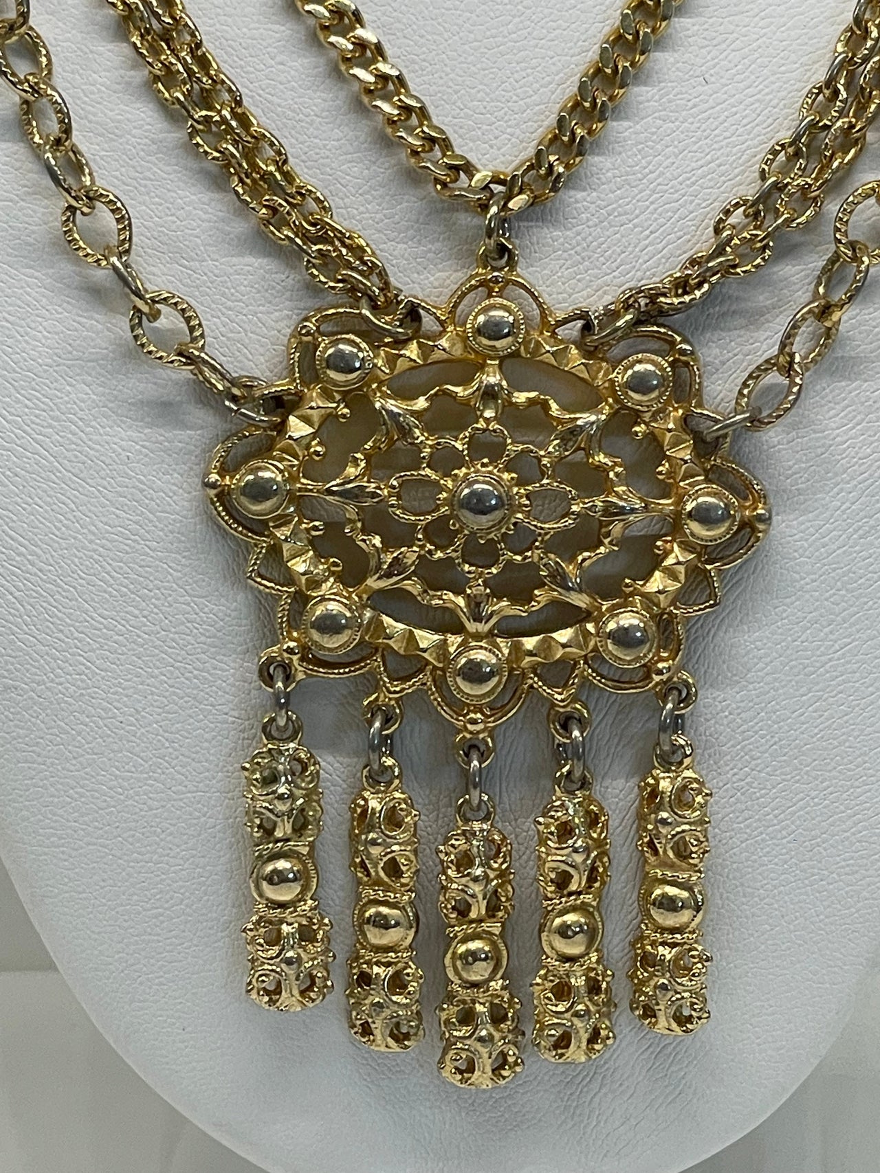 Gold 3 chain Pendant with Fringe Bloomers and Frocks 
