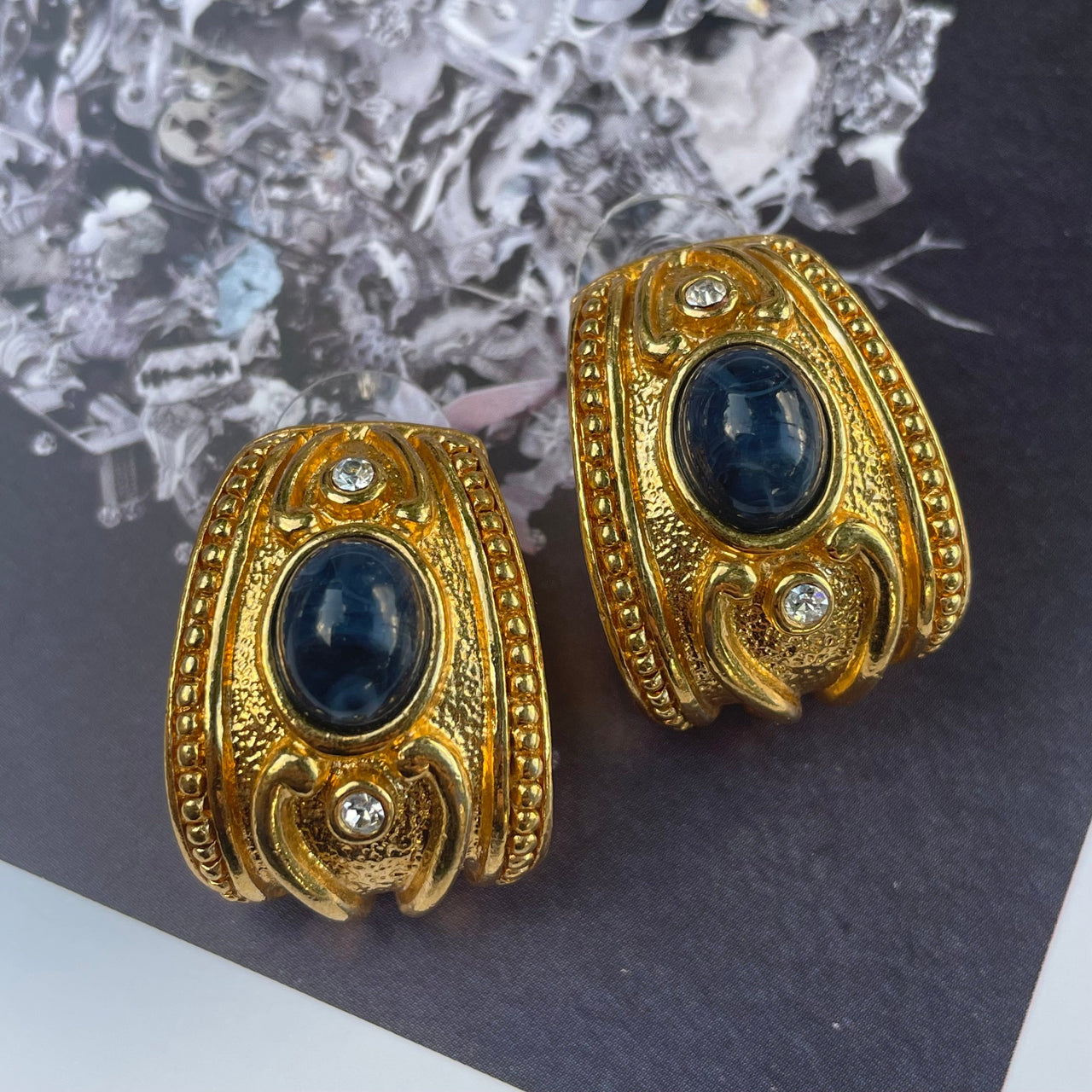 Gold and Navy Earrings Jewelry Bloomers and Frocks 