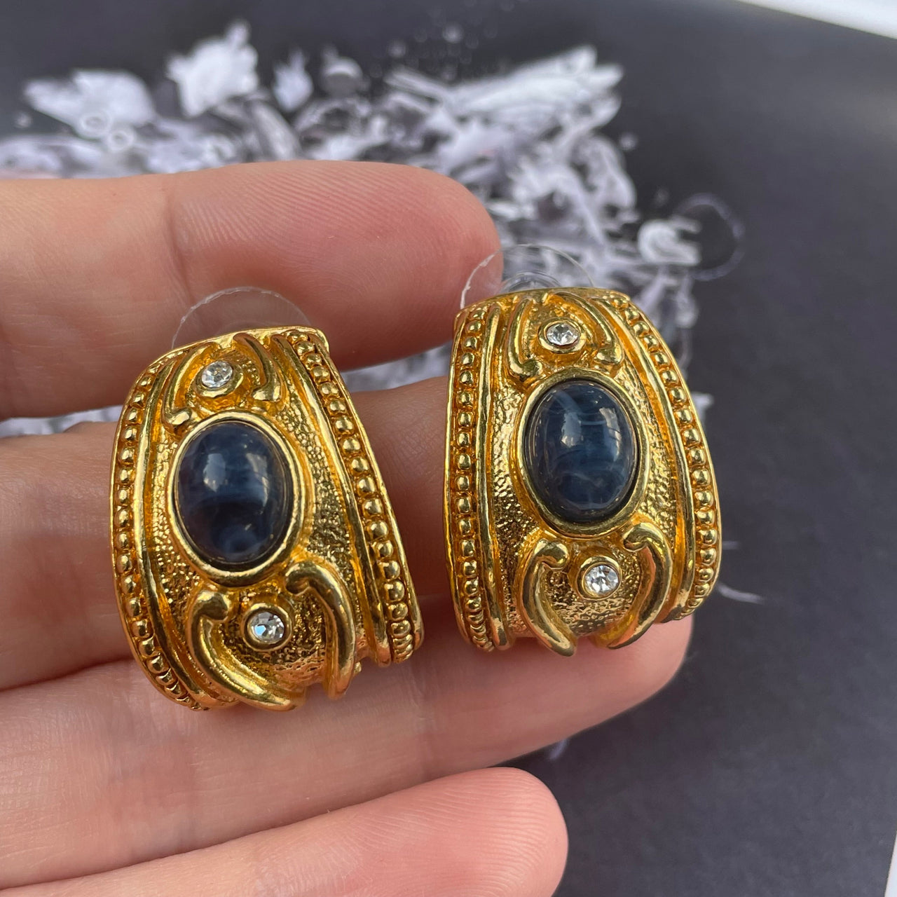 Gold and Navy Earrings Jewelry Bloomers and Frocks 
