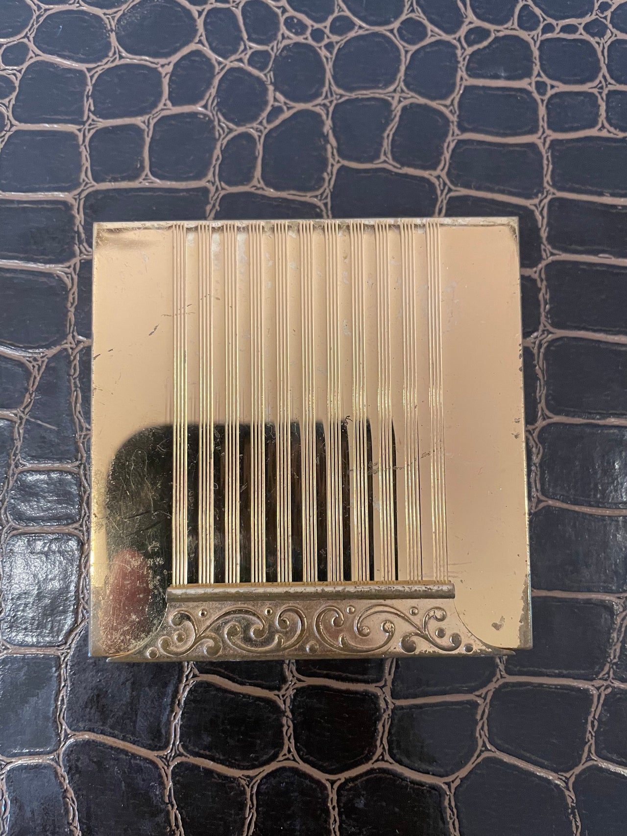 Gold Avon Compact with Stripes and Filigree Bloomers and Frocks 