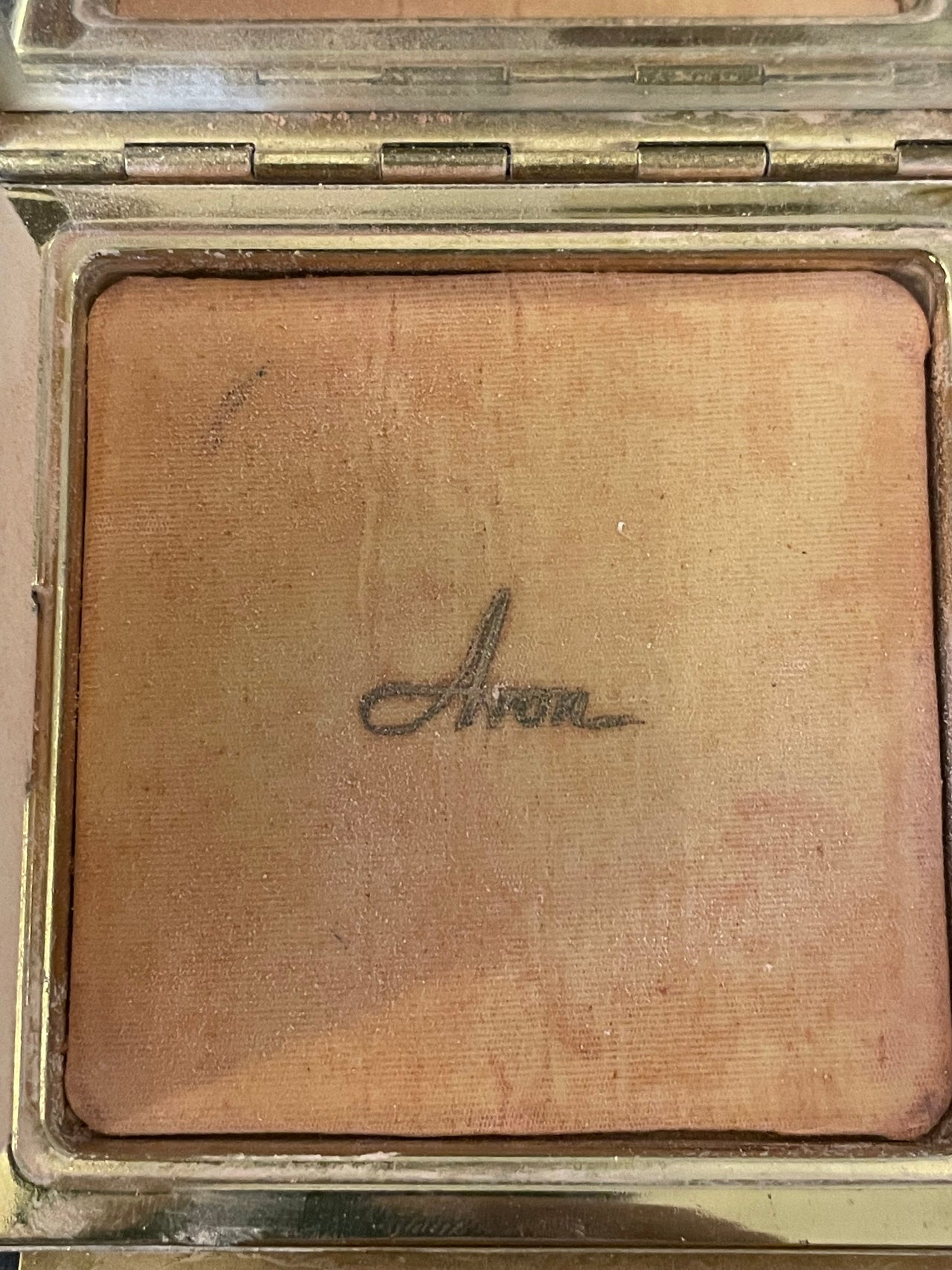 Gold Avon Compact with Stripes and Filigree Bloomers and Frocks 
