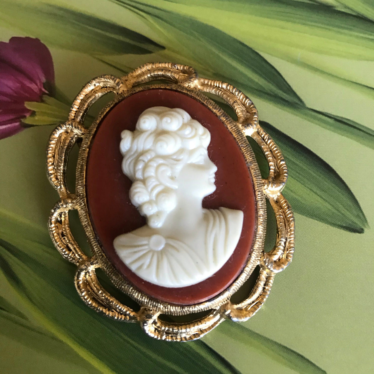 Gold Cameo Brooch Jewelry Bloomers and Frocks 