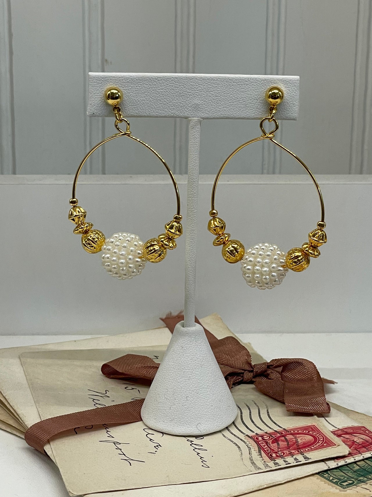 Gold Circles Earrings with Pearl and Gold Balls Bloomers and Frocks 