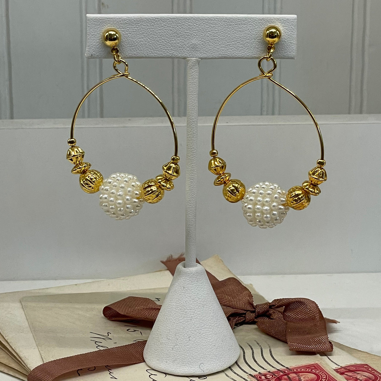 Gold Circles Earrings with Pearl and Gold Balls Bloomers and Frocks 
