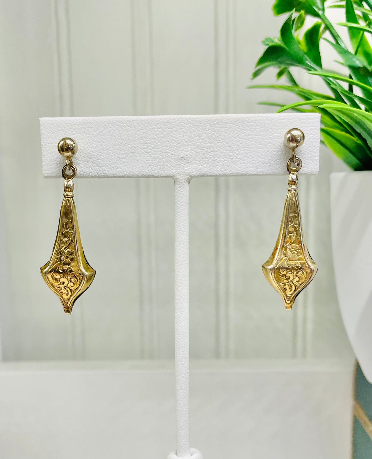 Gold Fill Engraved Pierced Drop Earrings Jewelry Bloomers and Frocks 