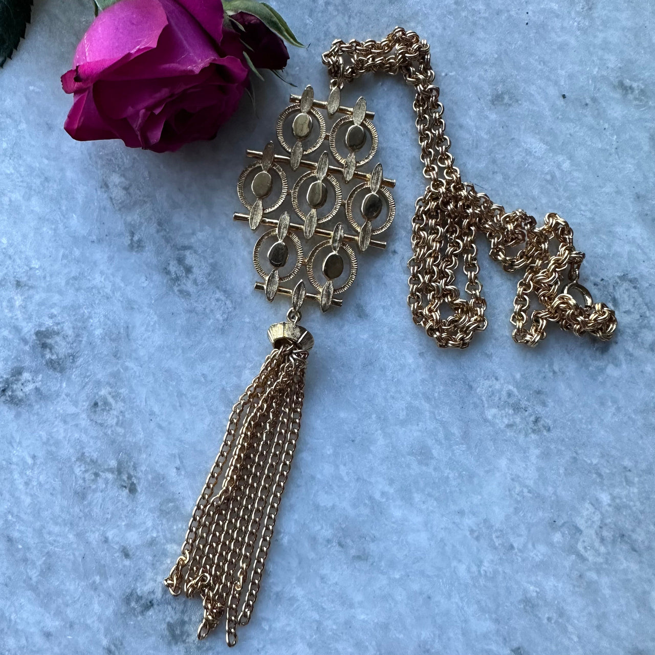 Gold Tassle Pendant Necklace Bloomers and Frocks 