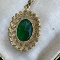 Thumbnail for Green and Goldtone Rhinestone Laurel Necklace Jewelry Bloomers and Frocks 