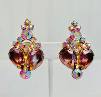 Thumbnail for Large AB Rhinestone Purple Teardrop Clip Earrings Jewelry Bloomers and Frocks 