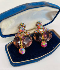 Thumbnail for Large AB Rhinestone Purple Teardrop Clip Earrings Jewelry Bloomers and Frocks 