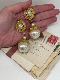 Thumbnail for Large Gold and Pearl Dangle Earrings Bloomers and Frocks 
