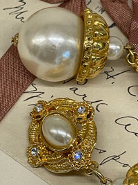 Thumbnail for Large Gold and Pearl Dangle Earrings Bloomers and Frocks 