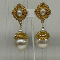 Thumbnail for Large Gold Pearl and Rhinestone Earrings Bloomers and Frocks 