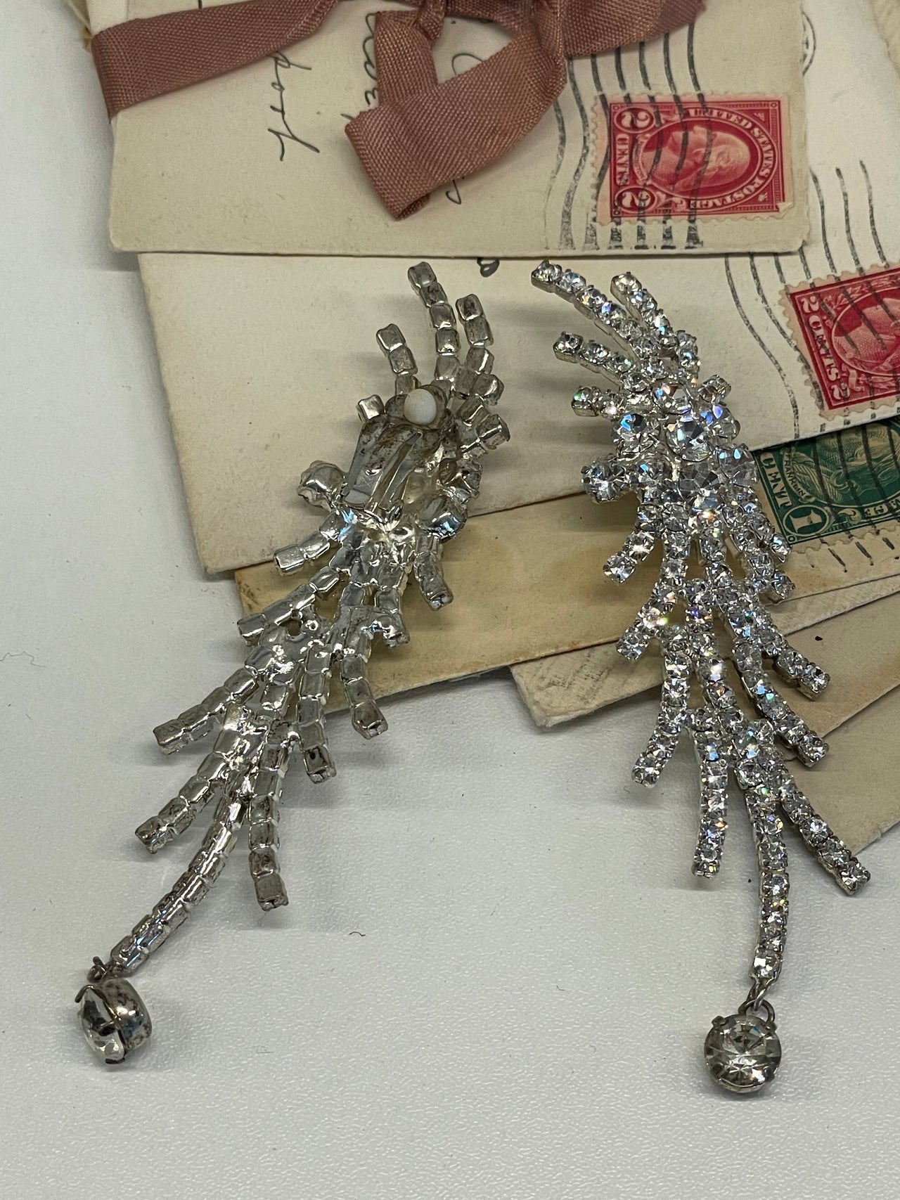 Long Rhinestone Earrings Bloomers and Frocks 