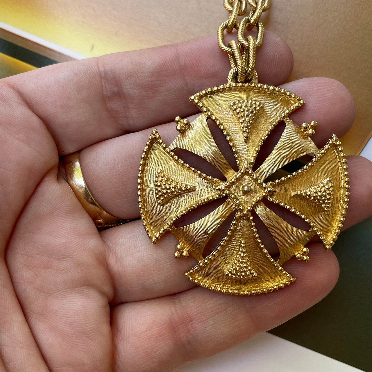 Monet Gold Rounded Maltese Cross Pendant Jewelry Bloomers and Frocks 